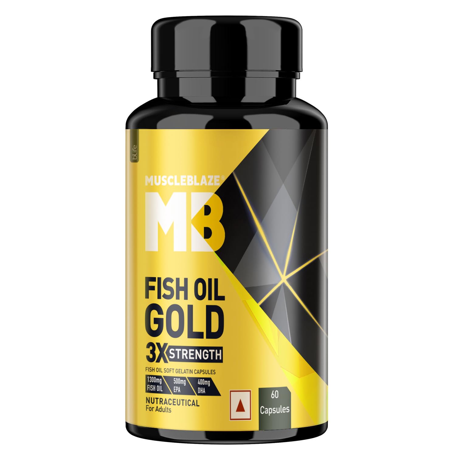 MuscleBlaze Omega 3 Fish Oil Gold 1250mg - Triple Strength Formula (560mg EPA & 400mg DHA)
