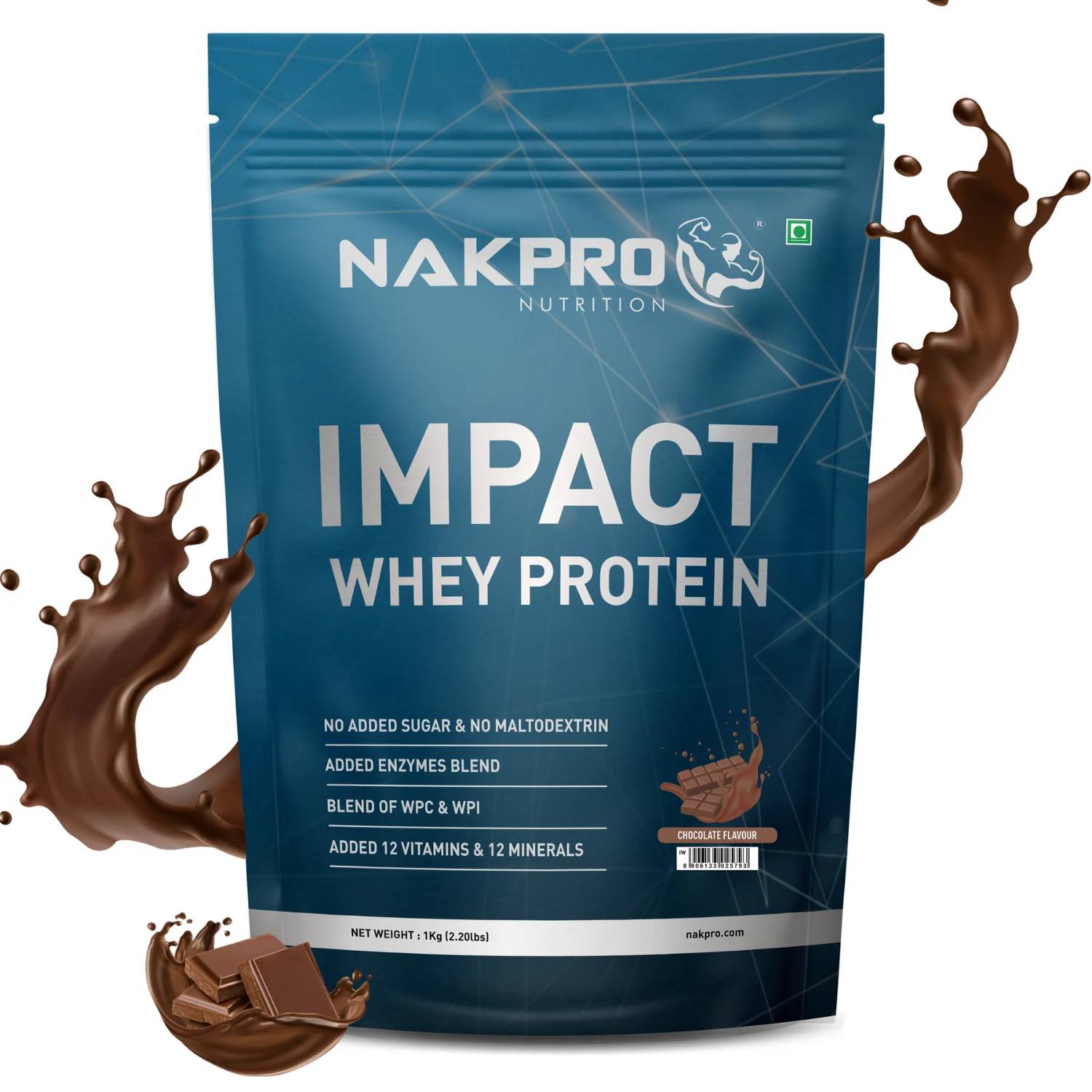 Nakpro Nutrition Impact Whey Protein Isolate & Concentrate | 24g Protein | Trustified Certified | Added Digestive Enzymes, Vitamins & Minerals