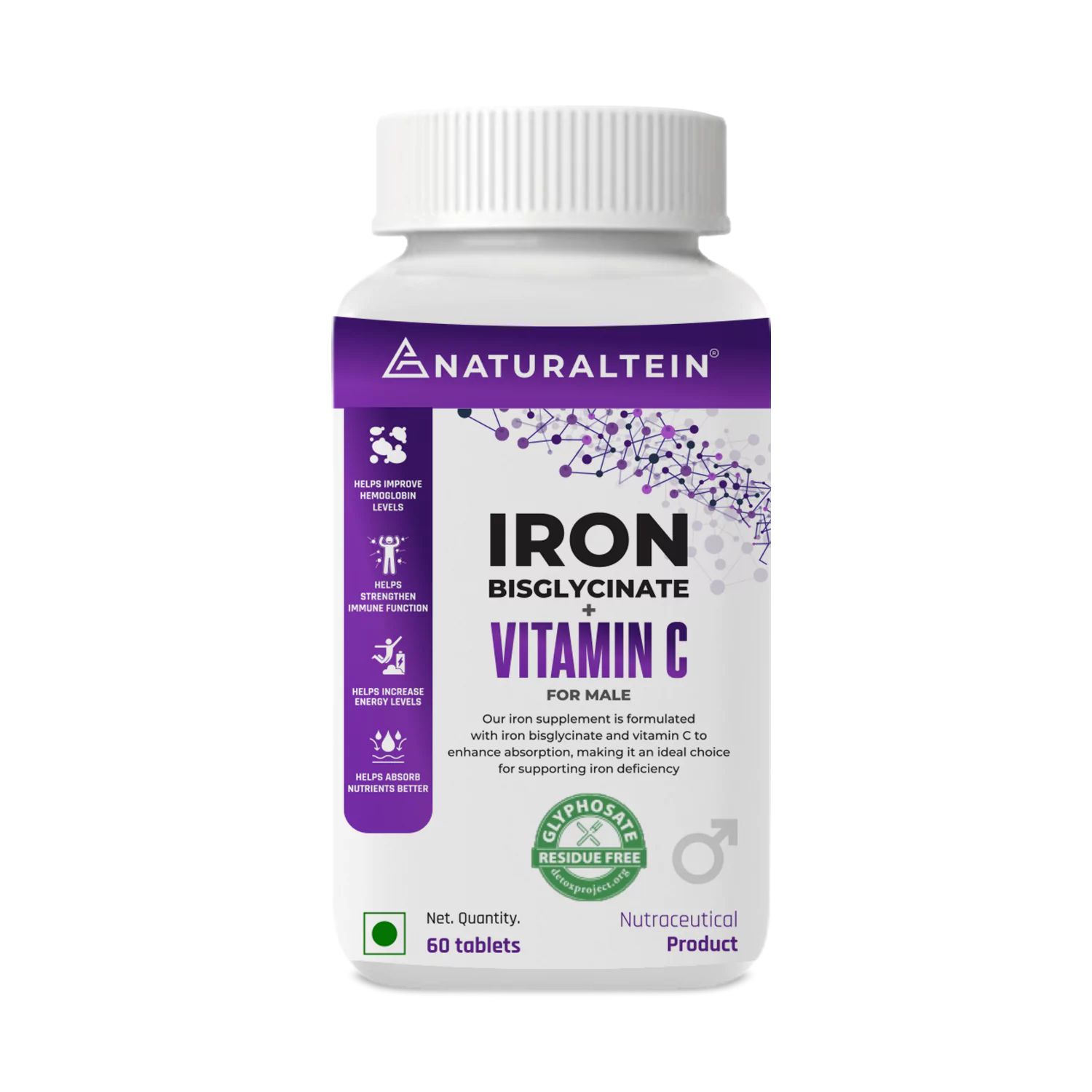 Naturaltein Iron Bisglycinate + Vitamin C For Male