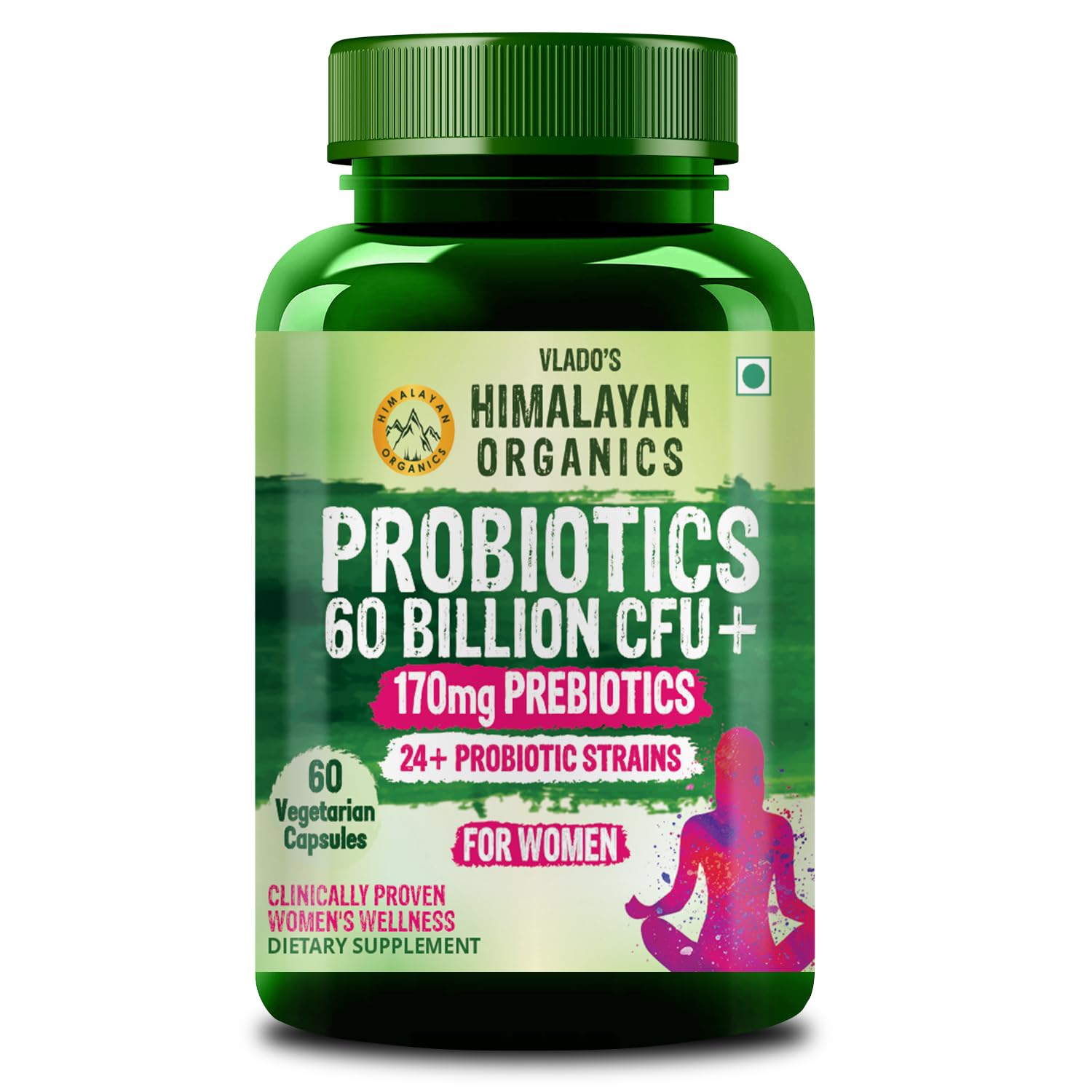 Vlado's Himalayan Organics Probiotics 60 Billion CFU+ 170mg Prebiotics 24+ Probiotic Strains for women
